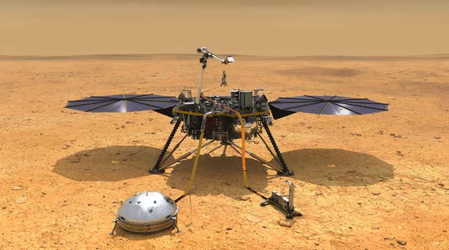 Artist’s depiction of the InSight lander with instruments deployed. 