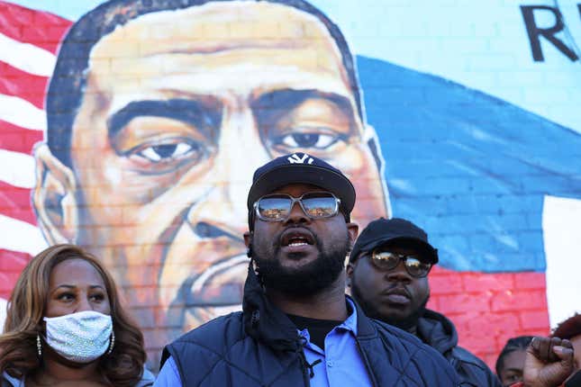 Terrence Floyd, the brother of George Floyd speaks at a candlelight vigil in celebration of George Floyd’s 47th birthday on October 14, 2020 in New York City. 