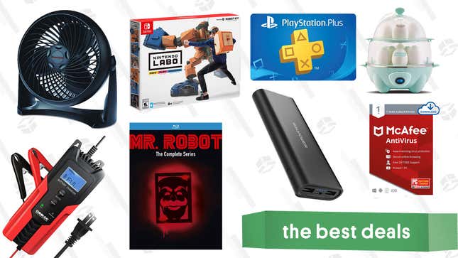 Image for article titled Thursday&#39;s Best Deals: PlayStation Plus, Honeywell Fan, Nintendo Labo Toy-Con Kits, 6V/12V Car Battery Charger, Mr. Robot Blu-Ray, and More