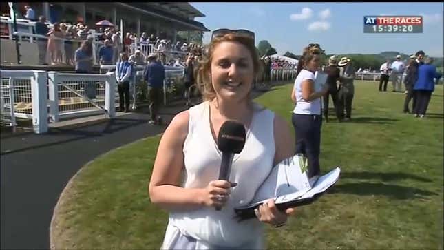 Courageous TV Reporter Lays Out To Catch Loose Horse On Track