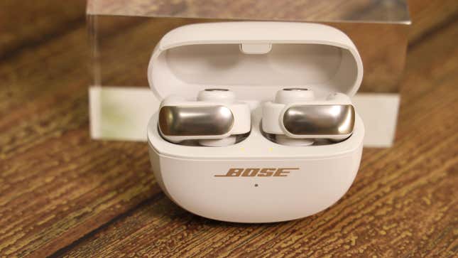 Shot of the Bose Ultra Open earbuds inside the case. 