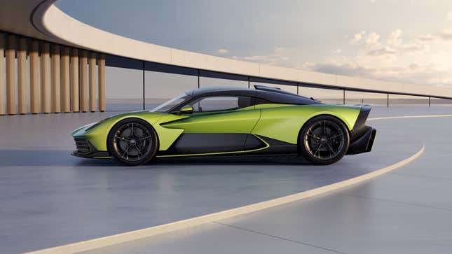 Side view of a green Aston Martin Valhalla