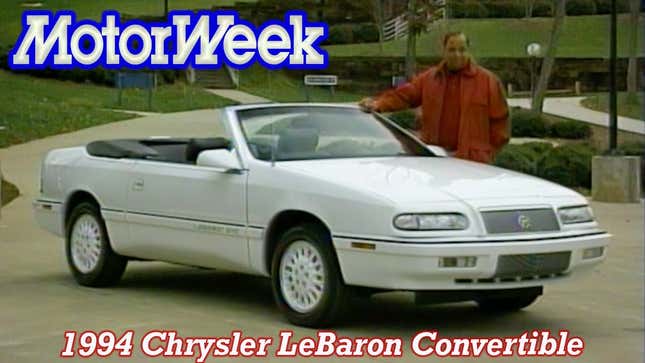 A thumbnail from the motorweek retro review showing a white chrysler lebaron convertible