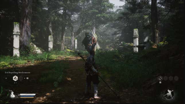 A gameplay screenshot shows the player character looking toward the Wandering Wight, an imposing figure with a large head. 