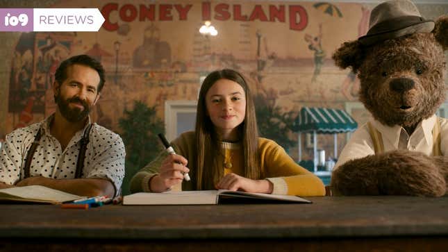 Ryan Reynolds, Cailey Fleming, and a bear voiced by Louis Gossett Jr. in IF.