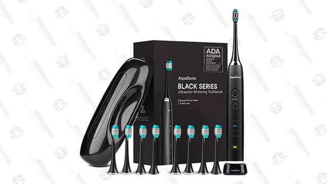 AquaSonic Black Series Toothbrush &amp; Travel Case With 8 Dupont Brush Heads | $40 | 78% Off | StackSocial