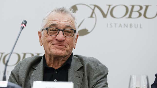 A photo of Robert De Niro at a press conference at one of his Nobu restaurants. 