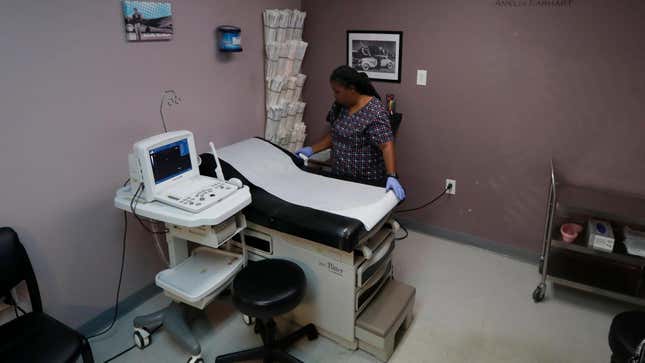 Director of Clinical Services, Marva Sadler, prepares the operating room at the Whole Woman’s Health clinic in Fort Worth, Texas, in 2019.