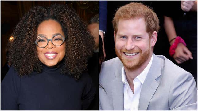 Oprah Winfrey, left; Prince Harry