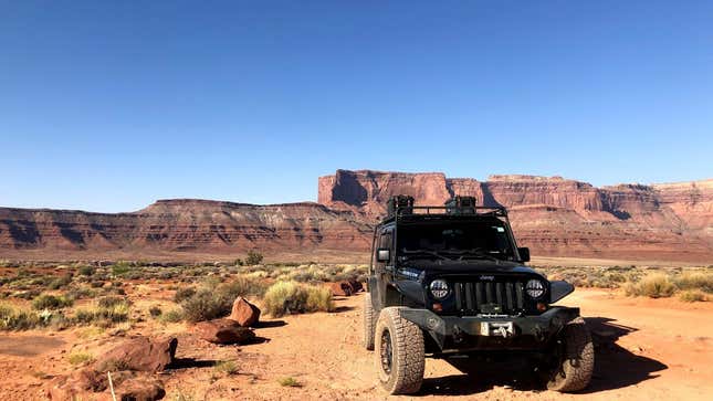 Jeep Wrangler Parked along the White Rim Trail in Canyonlands National Park