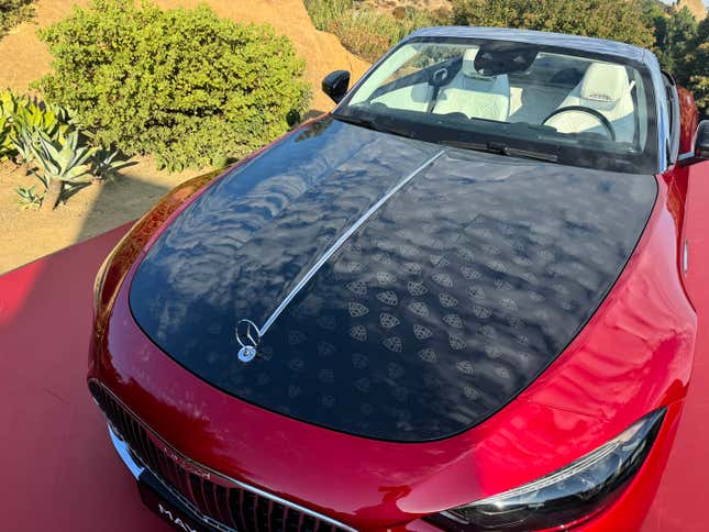 Hood of a red Mercedes-Maybach SL680 Monogram Series