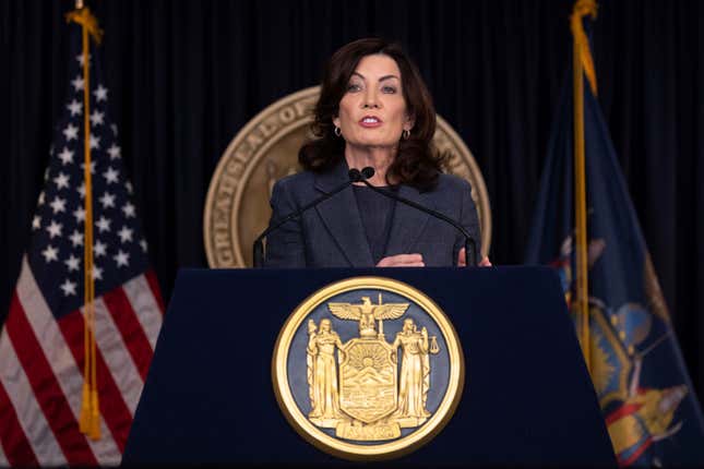 FILE - New York Governor Kathy Hochul addresses the media during a press conference Monday, March. 13, 2023, in New York. About 1 in 5 American workers, including retail and construction workers, are bound by noncompete agreements, according to the Federal Trade Commission. Hochul hasn&#39;t said whether she intends to sign state legislation passed last June that would ban noncompete agreements. The legislation has come under a fierce attack by business groups. (AP Photo/Yuki Iwamura, File )