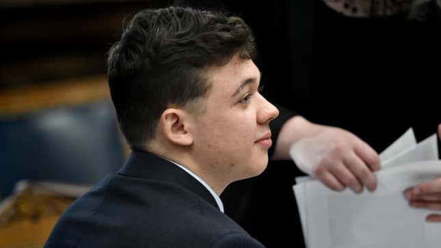 Kyle Rittenhouse waits for the day to begin during his trial at the Kenosha County Courthouse on November 5, 2021 in Kenosha, Wisconsin. Rittenhouse is accused of shooting three demonstrators, killing two of them, during a night of unrest that erupted in Kenosha after a police officer shot Jacob Blake seven times in the back while being arrested in August 2020. Rittenhouse, from Antioch, Illinois, was 17 at the time of the shooting and armed with an assault rifle. He faces counts of felony homicide and felony attempted homicide. 