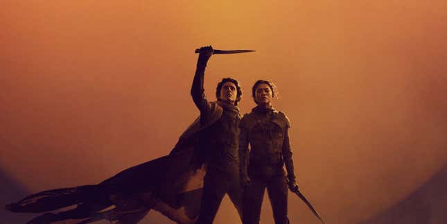 بول أتريديس (تيموثي شالاميت) وشاني (زيندايا) في ملصق فيلم Dune: Part Two.