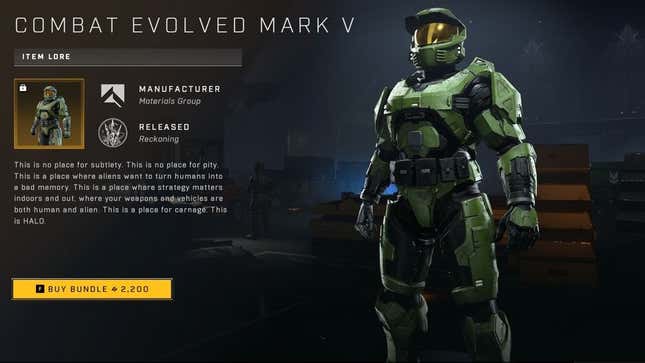 La capture d'écran montre le nouveau skin sur le thème Halo 1 à 20 $ dans Halo Infinite.
