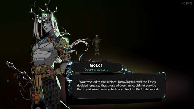 Moros, or Doom Incarnate, speaks to the player.