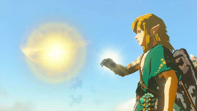 Ο Link κοιτάζει τον χάρτη του χρονολογίου της Zelda σε σύγχυση.