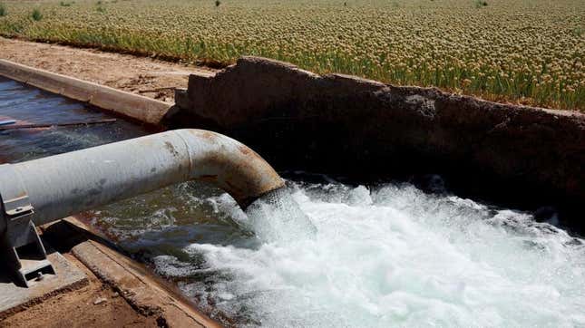 A groundwater pump supplies water to Quechan tribal land at the Fort Yuma Indian Reservation, along the long-depleted Colorado River, on May 26, 2023 near Winterhaven, California.