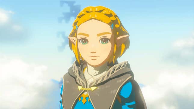 Zelda stands on a sky island.