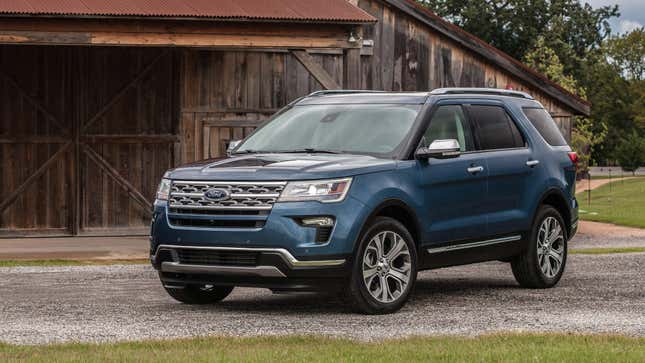 A blue 2019 Ford Explorer.