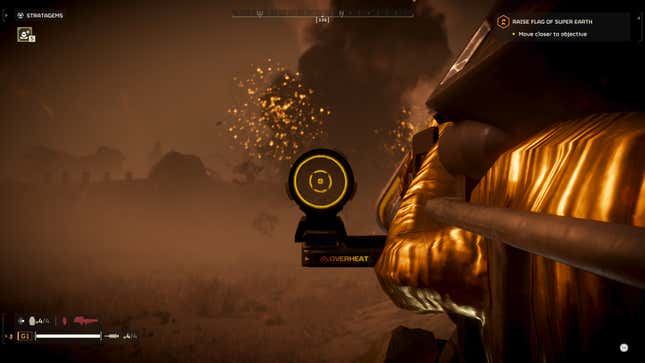 A first-person view of the Quasar Cannon in Helldivers 2