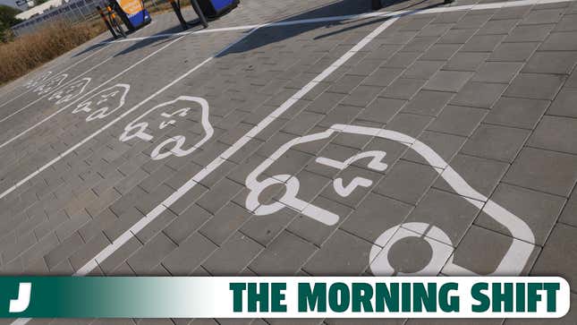 A photo of EV charging spaces in a car park. 