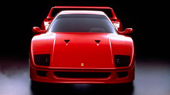 A photo of a red Ferrari F40 supercar. 