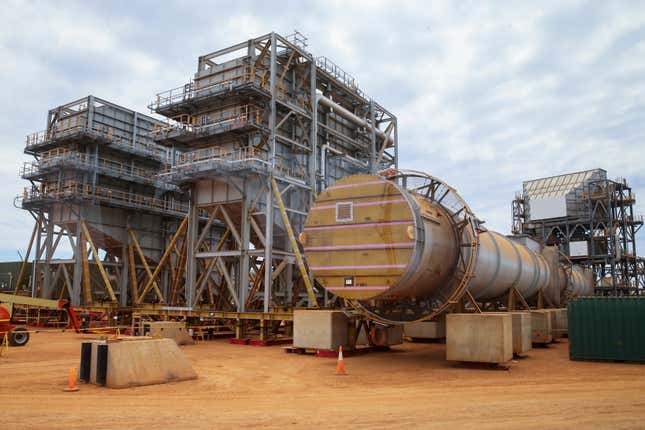 This photo shows the Chevron LNG project under construction on Barrow Island, Western Australia, on April 11, 2016. A Chevron Corp. liquid national gas plant reported a production outage on Thursday, Sept. 14, 2023 as workers escalated strike action against the U.S. engery giant&#39;s Australian operations that threaten global supply. (Ray Strange/AAP Images via AP)