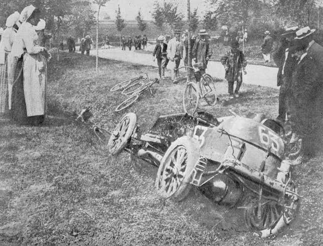 The car of Marcel Renault after the accident during the Paris-Madrid race