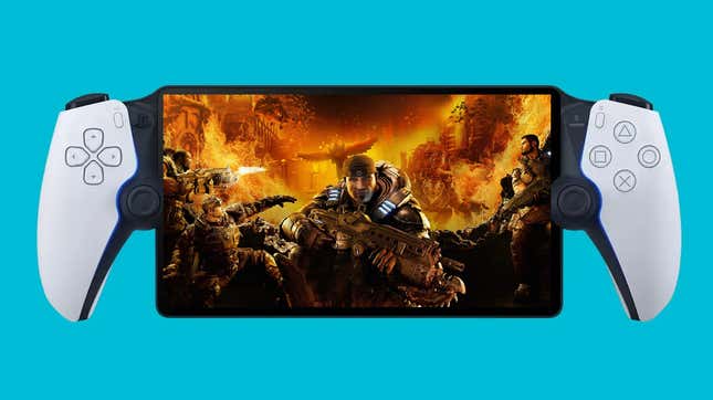 Art shows Gears of War on a PlayStation Portal. 