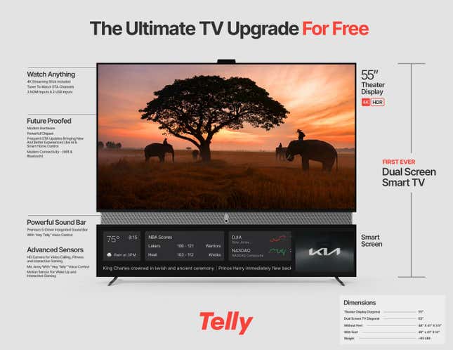 Image for article titled You Can Now Join the Waitlist for Telly’s Free Data-Harvesting TVs