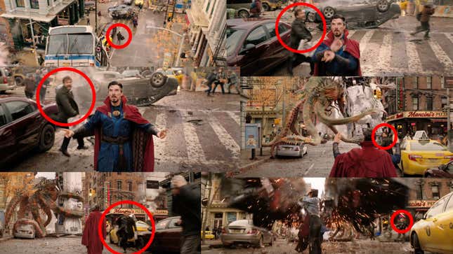 A compilation of moments where the same extra appears in Dr Strange 2.