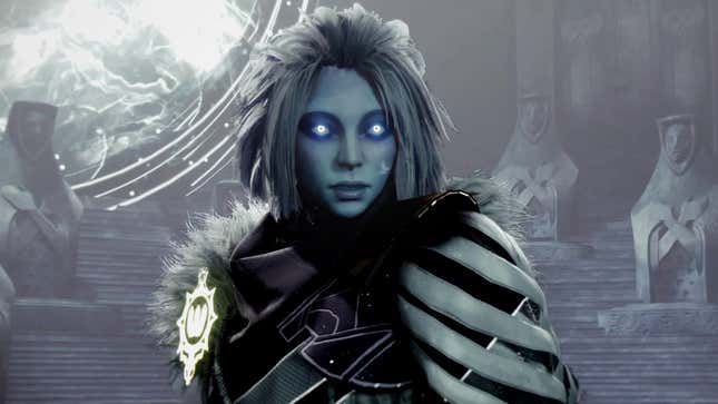 Queen Mara Sov looks at someone off-camera.