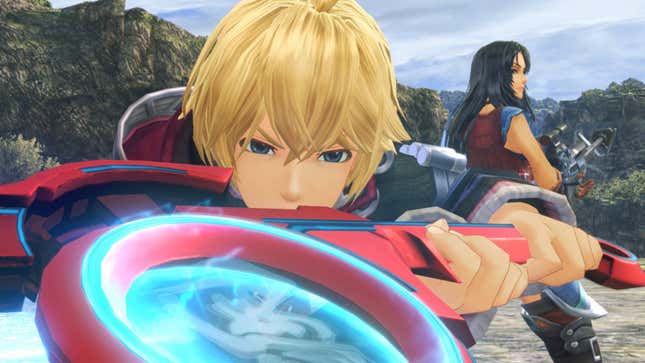 Shulk shows people his Monado. 