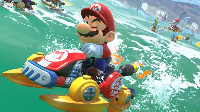 Mario winks as he races by.