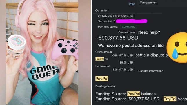 Belle Delphine shares a tweet about how she made no money from her bath water stunt. 