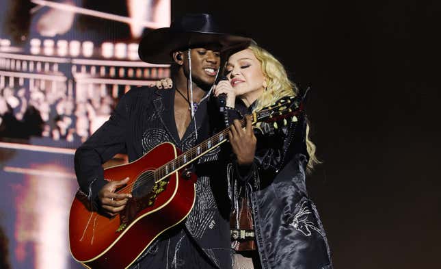 David Banda and Madonna perform during The Celebration Tour at The O2 Arena on October 15, 2023 in London, England.