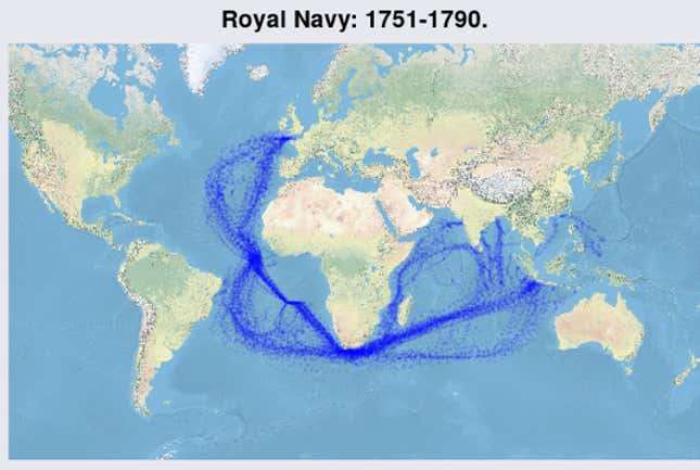 Historical sailing tracks for British ships