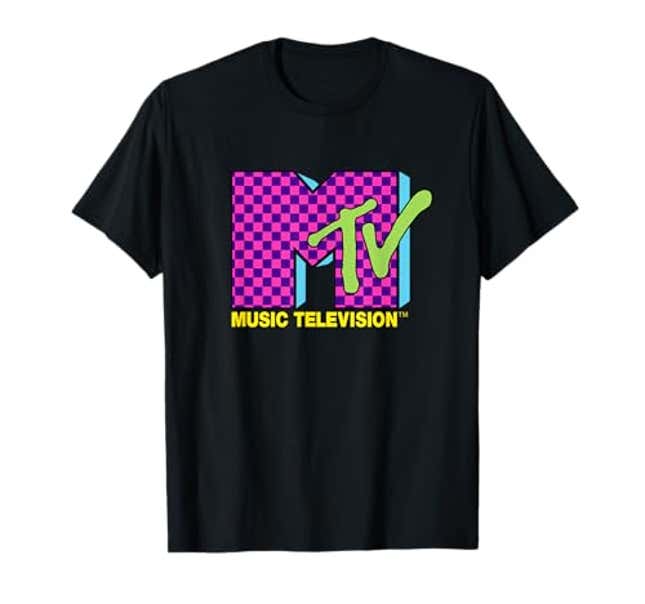 Image for article titled MTV Music Television Retro 80's Neon Pink Checkerboard Logo T-Shirt, Now 15% Off