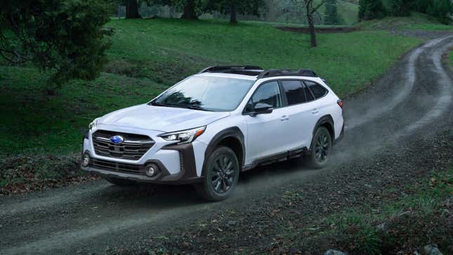 A white Subaru Outback.