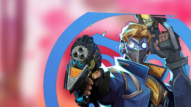 Star-Lord holds up two guns.