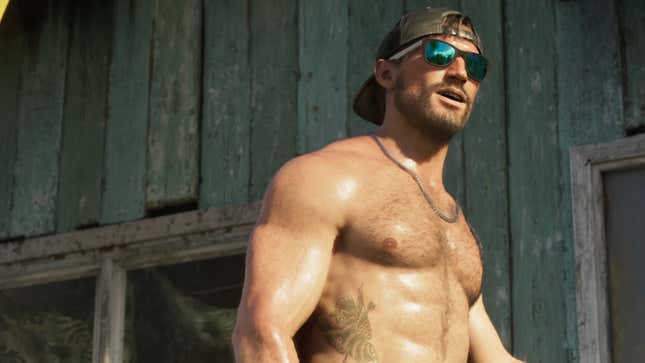 Jason is shown shirtless with a backwards cap and sunglasses on.