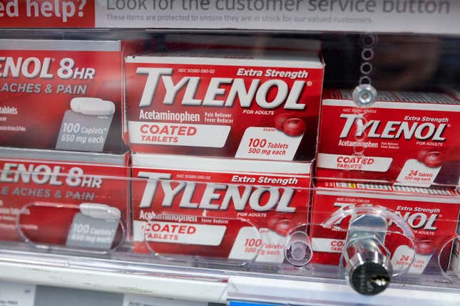 Tylenol brand pain reliever for sale at a pharmacy 