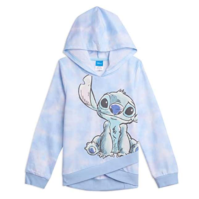 Image for article titled Disney Lilo &amp; Stitch Big Girls French Terry Pullover Crossover Hoodie Tie Dye Blue 10-12, Now 20% Off