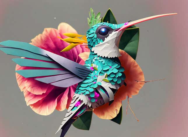 This AI-generated image provided by Adobe shows a hummingbird. Artificial intelligence tools that can conjure whimsical artwork or realistic-looking images from written commands started wowing the public in 2022. But most people don&#39;t actually use them at work or home. That could change as leading tech companies are competing to mainstream the use of text-to-image generators for a variety of tasks, integrating them into familiar tools such as Microsoft Paint, Adobe Photoshop, YouTube and ChatGPT. (Adobe via AP)