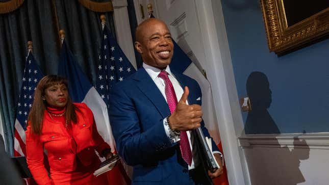 New York City Mayor Eric Adams attends a news conference on November 14, 2023 in New York City.