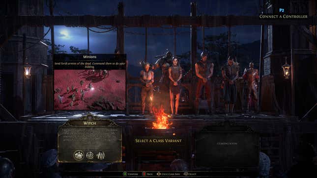 The class selection screen for the Witch in Path of Exile 2.