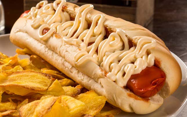 mayo covering hot dogs