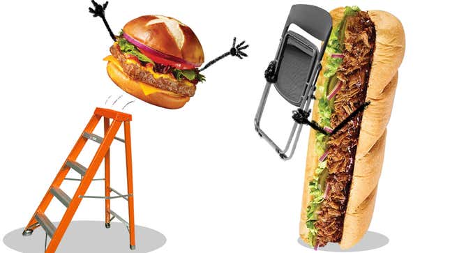 Image for article titled Fast-Food Fight: Subway's Pulled Pork Vs. Wendy's Pretzel Bacon Burger