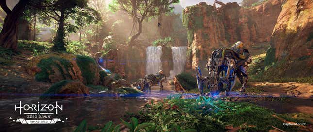 A screenshot shows Horizon Zero Dawn Remastered in action.